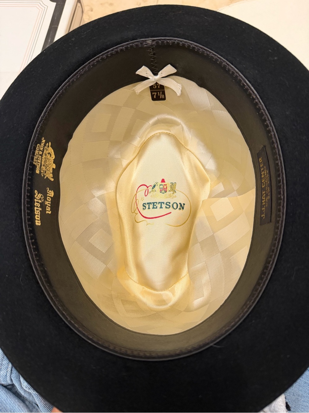 Stetson Black Felt Hat with Cream Satin Liner